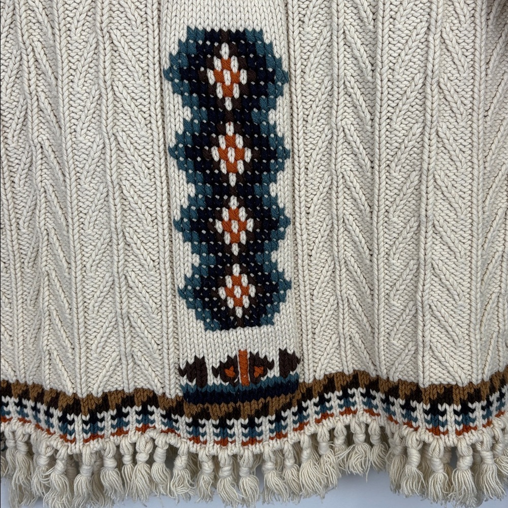 Chaser Cream Cable Knit Sweater Fringe Hem Boho Southwestern Size large - Picture 4 of 9